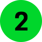 Illustration of black number 2 with rounded edges, green background in list format.