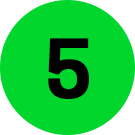 Illustration of black number 5 with rounded edges, green background in list format.